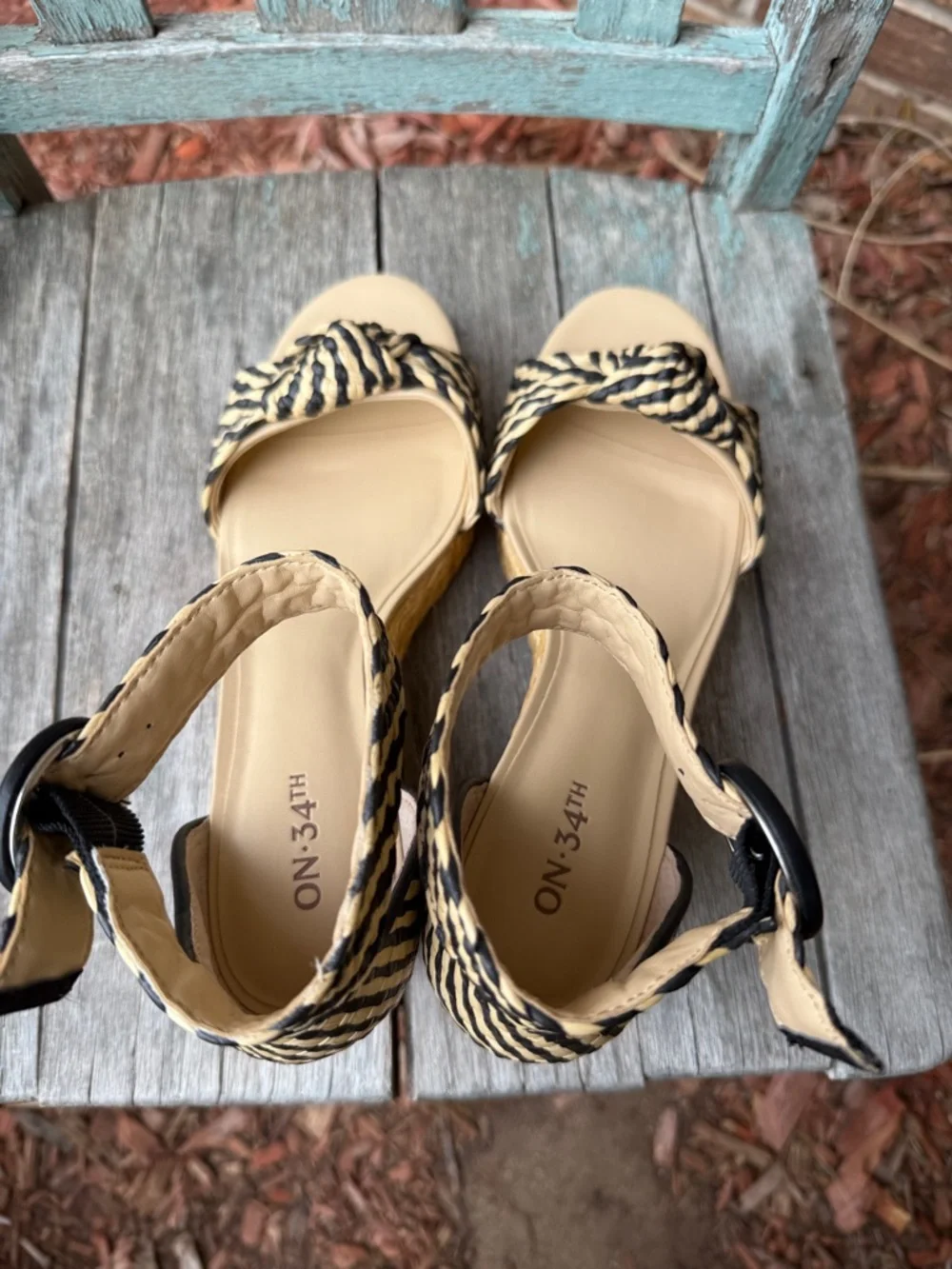 On 34th Ladies 9.5 Nihari Knotted Adjustable Ankle Strap Wedge Sandal